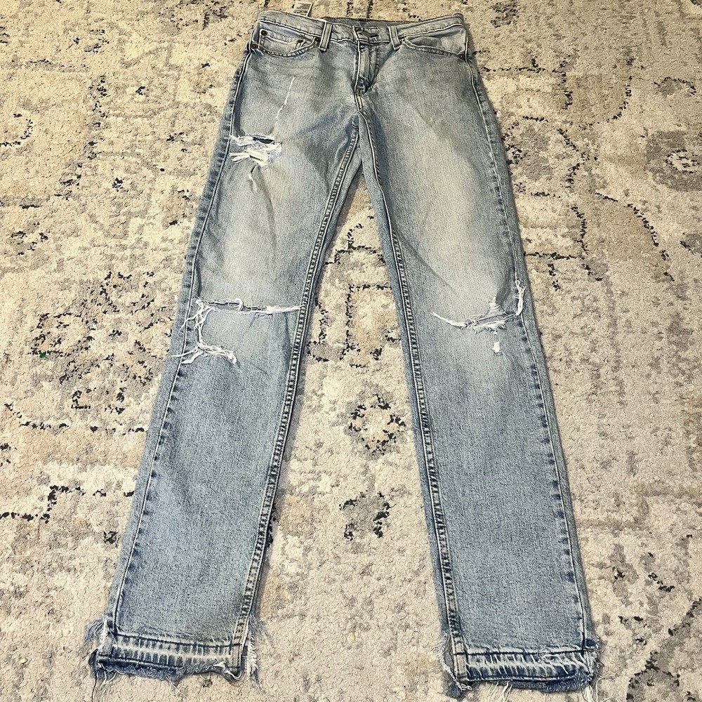 Levi 511 29x32 Distressed Undone Frayed Hem Slim Fit Denim Jeans Light‎ Wash